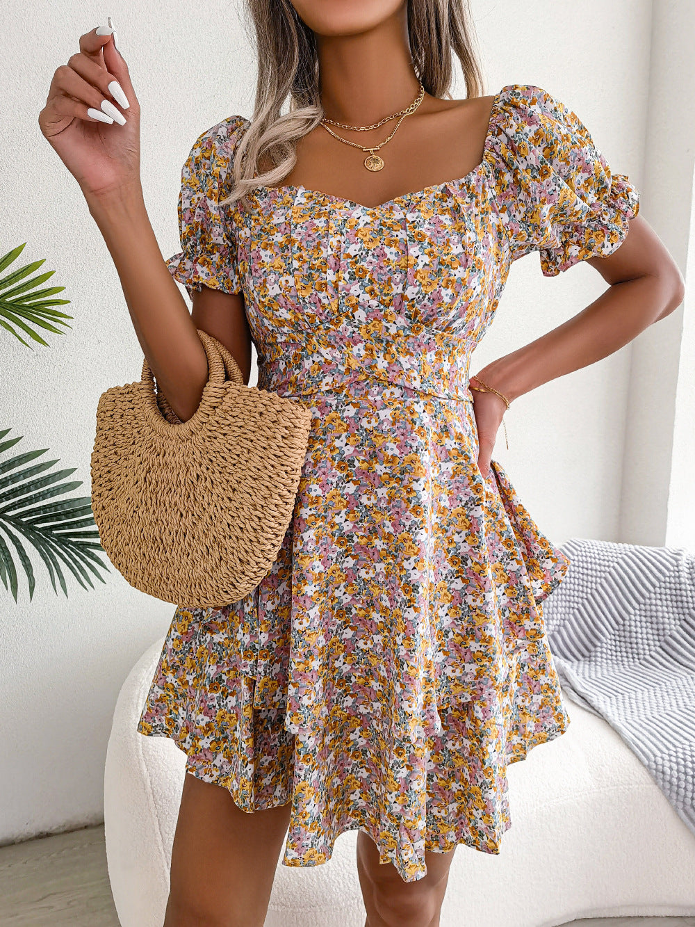 Women's Ruffled Floral Mini Dress