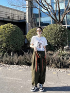 Loose Straight Suspender Pants