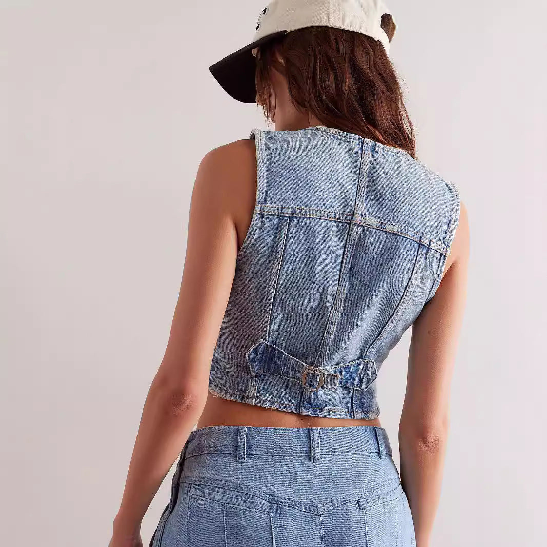 Women's V-neck Denim Top