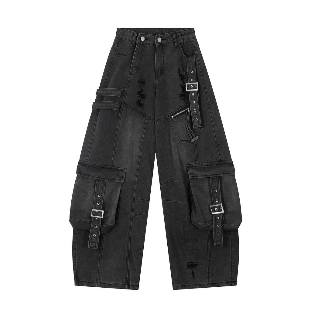 Men's And Women's Straight Loose Multi-pocket Cargo Jeans