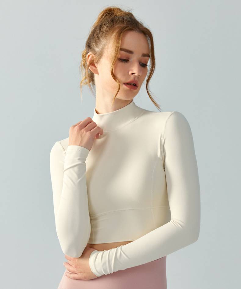 Women's High Neck Long Sleeve Open Back Athletic Top