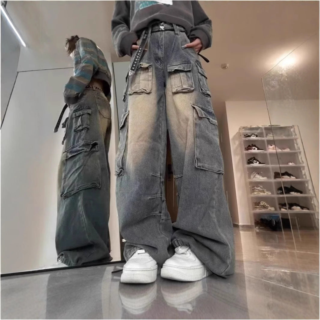 Women's Multi-pocket Loose Washed Distressed Pants