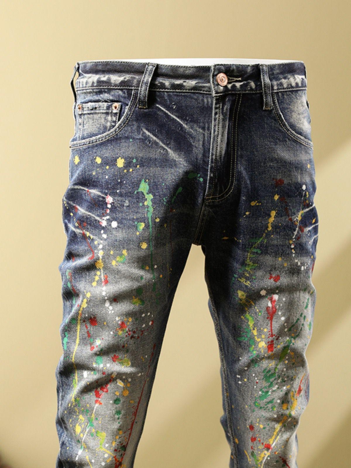 Men's Slim Fit Skinny Retro Splash-ink Paint Jeans