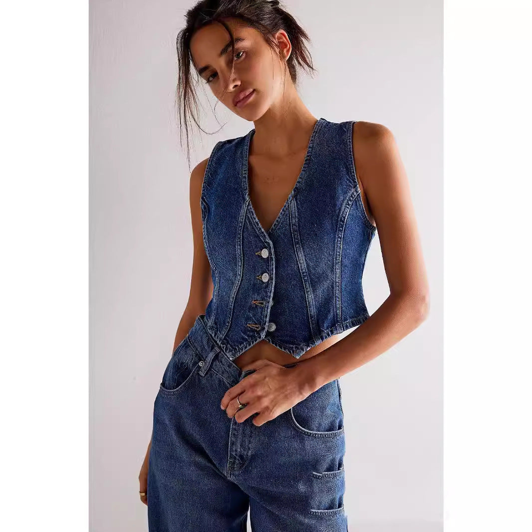 Women's V-neck Denim Top