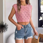 Women's Hollow Leaves Midriff-baring Knitted Top