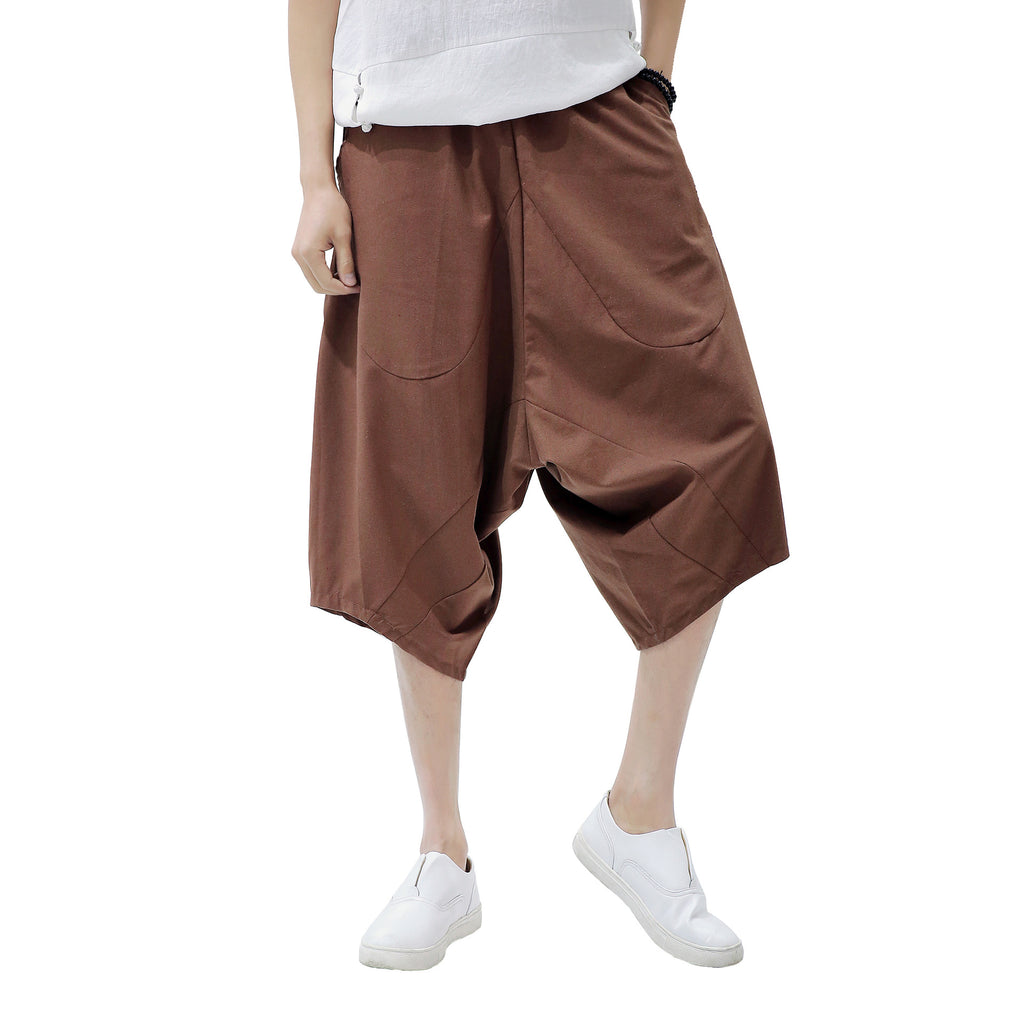 Men's Retro Solid Color Cotton And Linen Lantern Pants