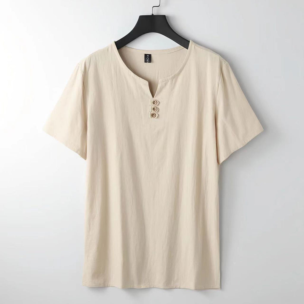 Men's Cotton And Linen V-neck Short Sleeve T-Shirt