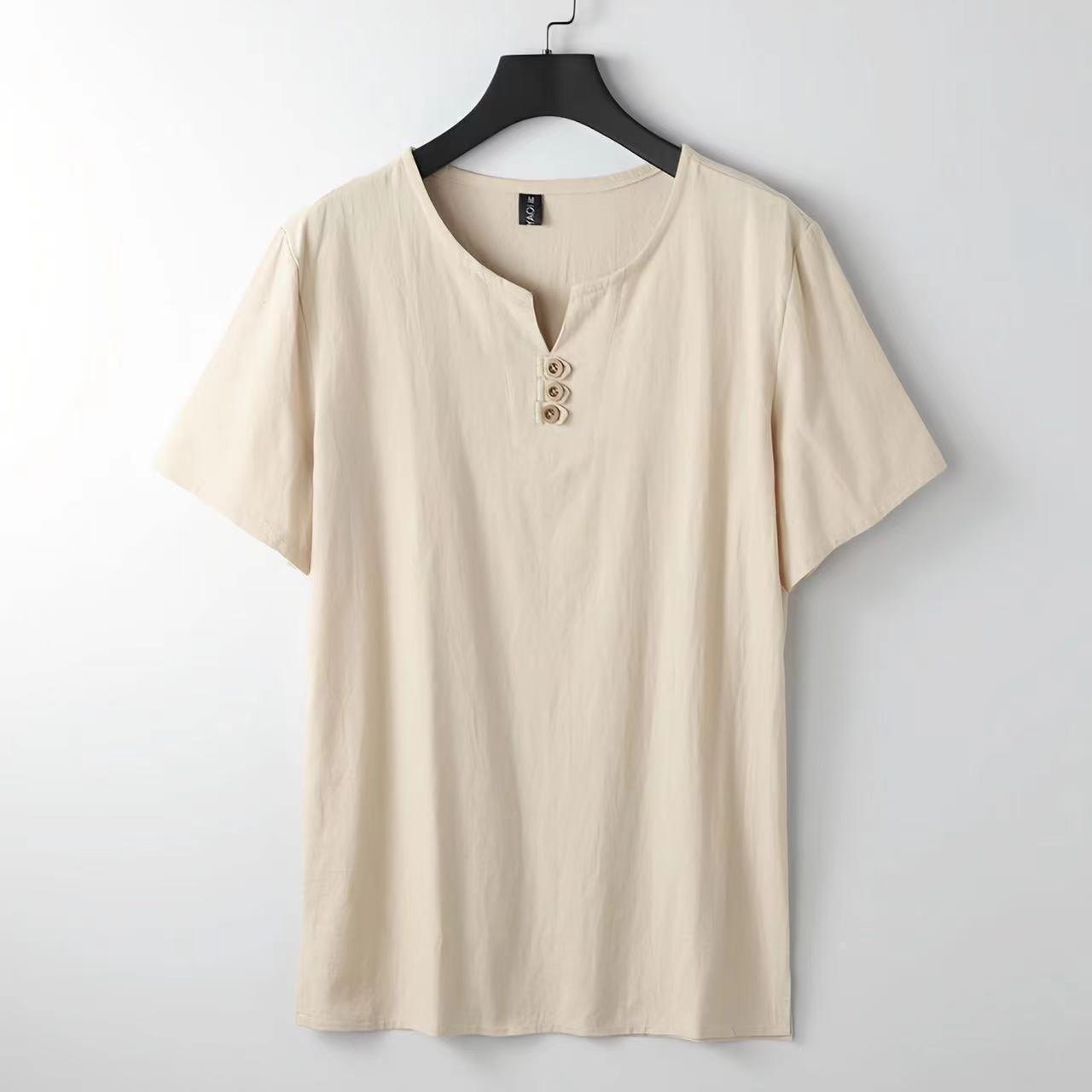 Men's Cotton And Linen V-neck Short Sleeve T-Shirt