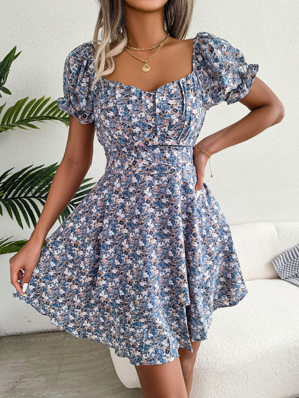 Women's Ruffled Floral Mini Dress