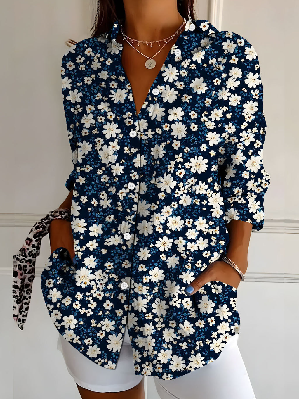 Women's Botanical Print Long Sleeve Shirt