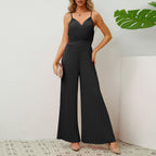 Women's V-neck Suspender Pleated Jumpsuit
