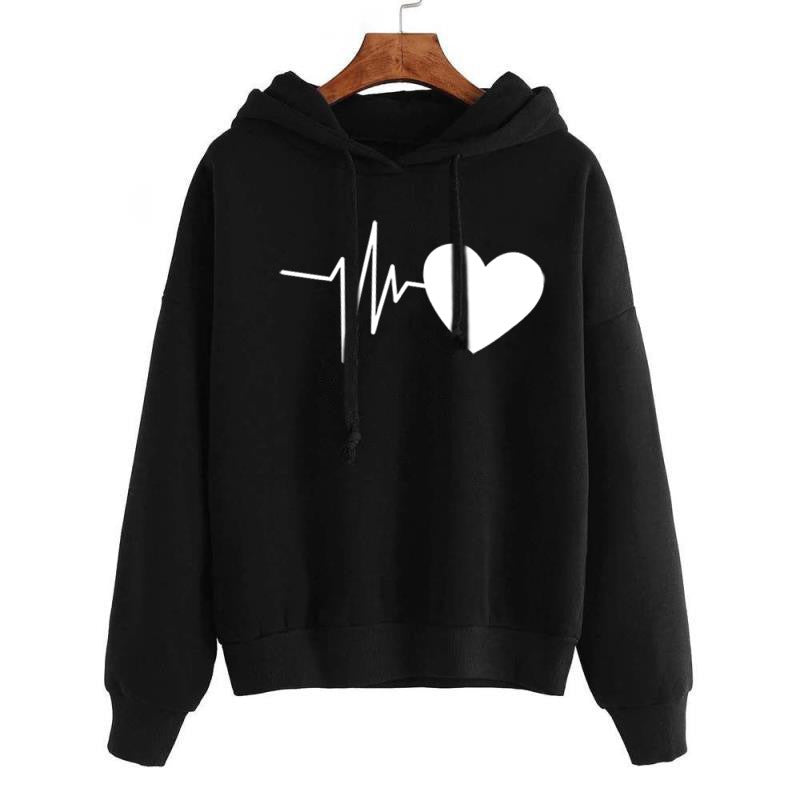 Women's Heart Print Streetwear Hoodie