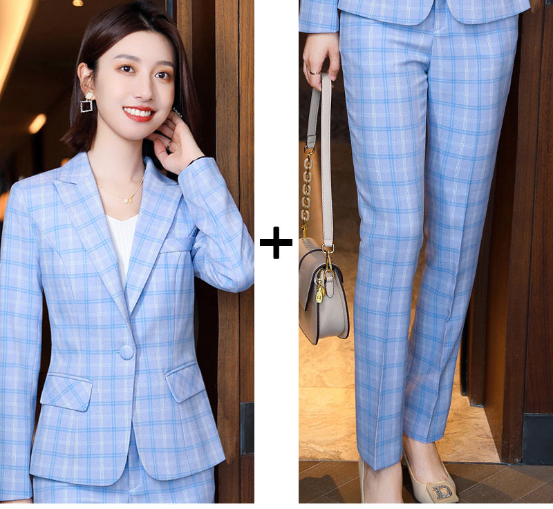 Women's Long-Sleeved Plaid Business Suit