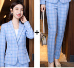 Women's Long-Sleeved Plaid Business Suit