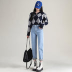 Women's Straight High Waist Thickened Fleece Padded Jeans
