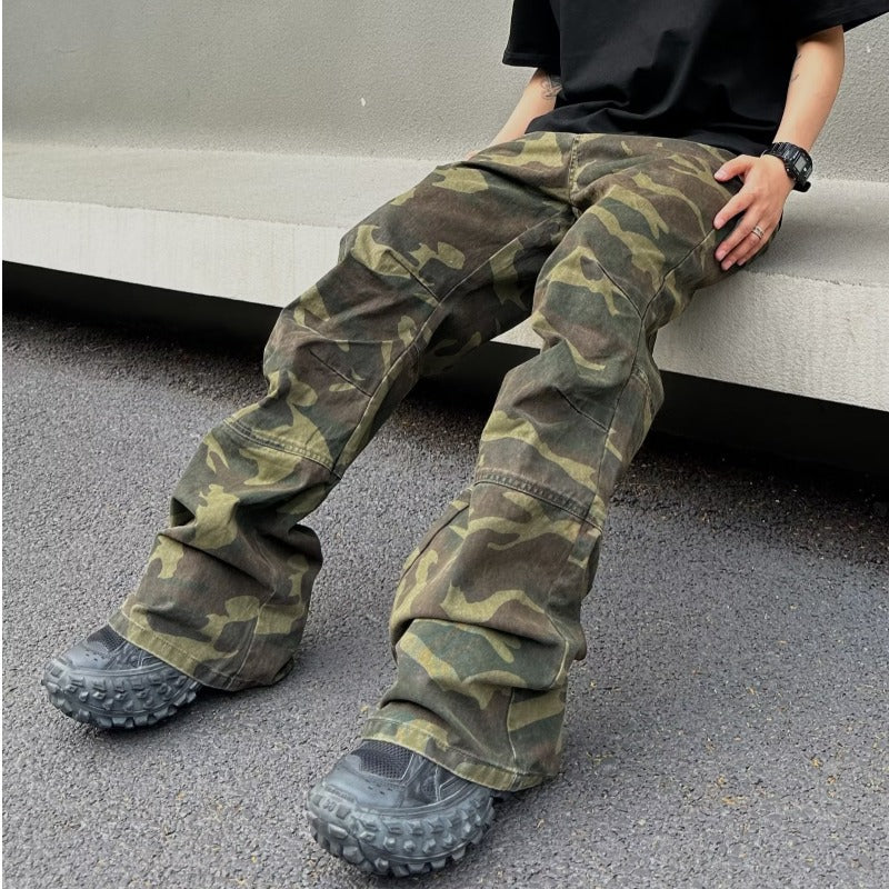Straight Retro Camouflage Cargo Pants