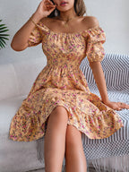 Women's Floral Square-Collar Ruffled Dress