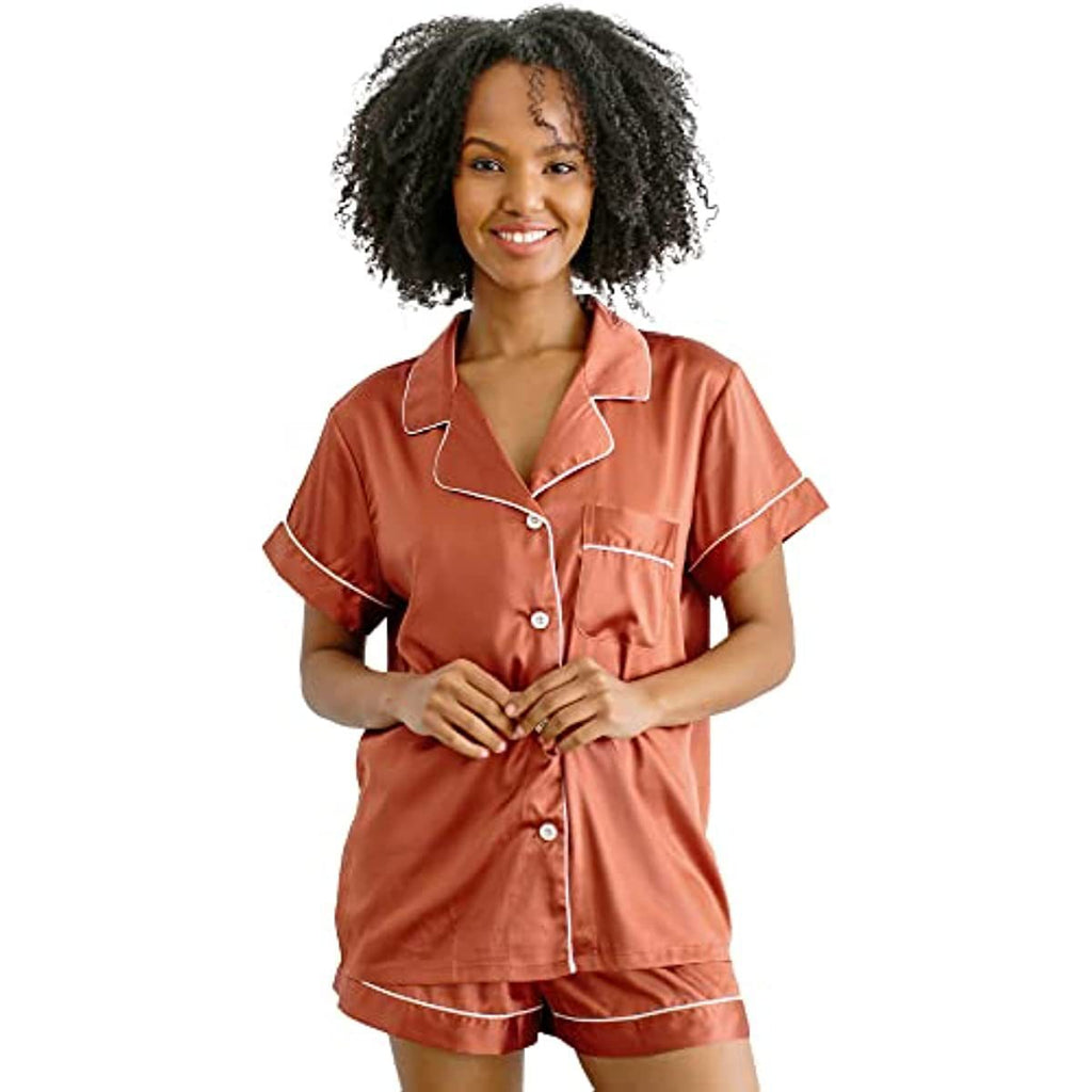 Women's Short-Sleeve Imitation Silk Lapel Pajama Set