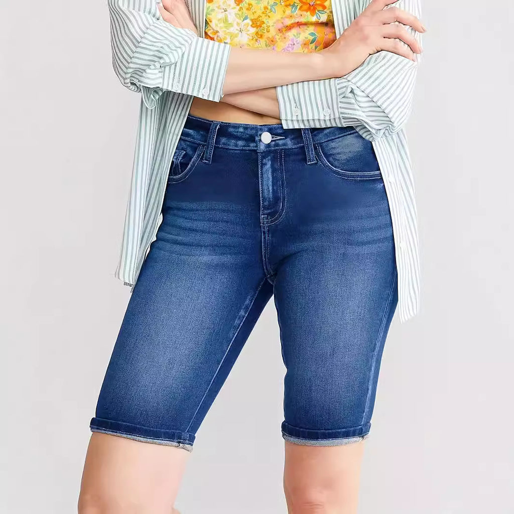 Women's Slim-Fit Buttoned Denim Shorts