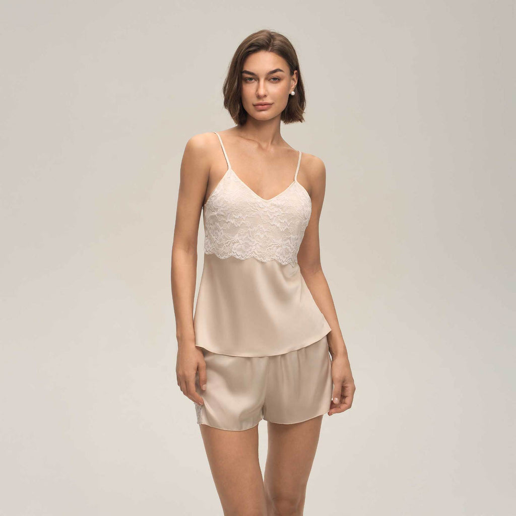 Women's Lace Camisole Shorts And Spaghetti Top Set