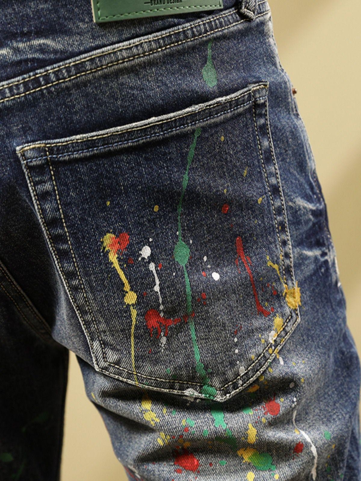 Men's Slim Fit Skinny Retro Splash-ink Paint Jeans