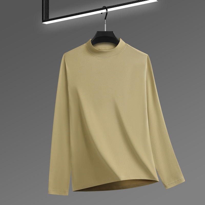 Men's Solid Color Threaded Velvet High Neck T-shirt