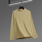 Men's Solid Color Threaded Velvet High Neck T-shirt