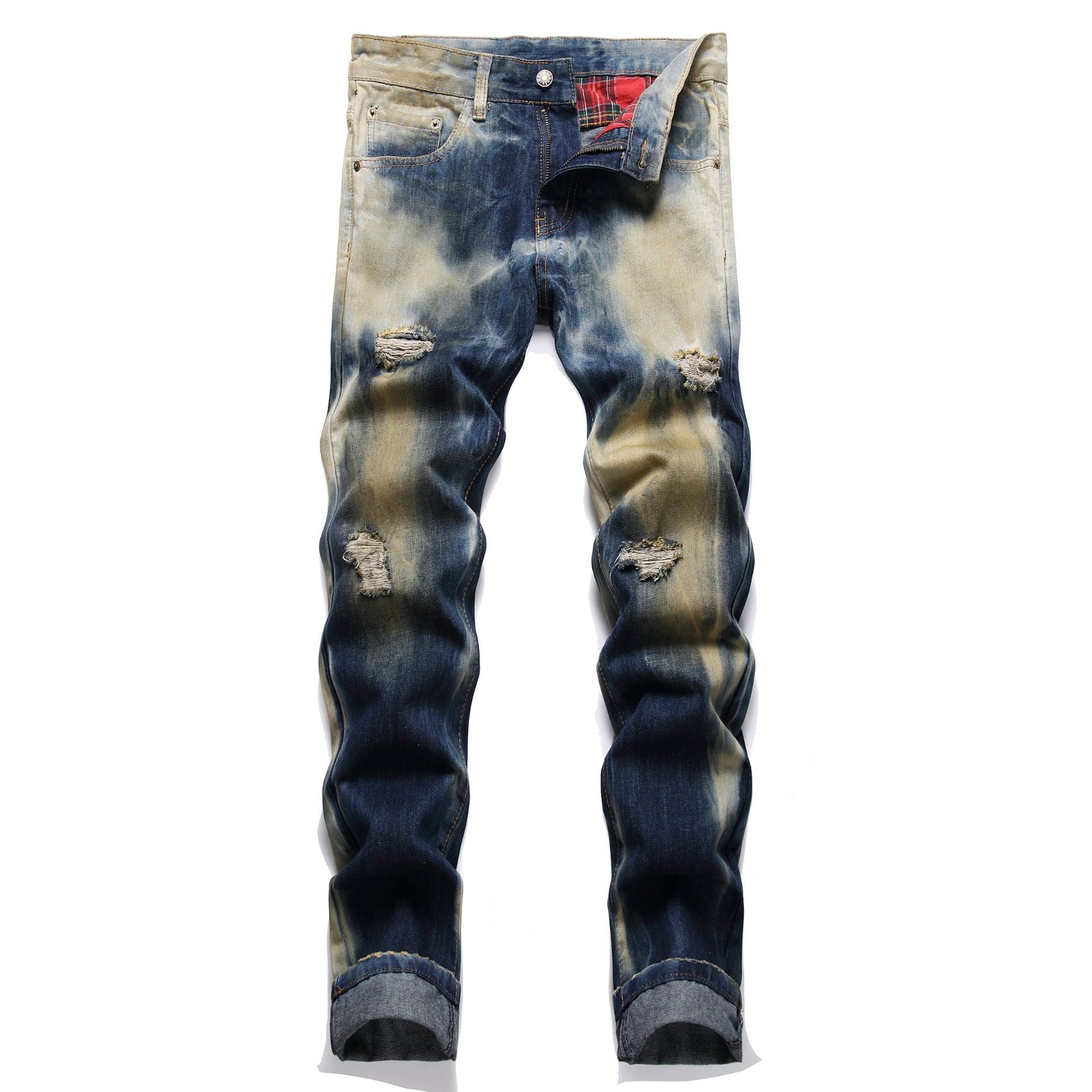 Men's Colored Ripped Patchwork Jeans