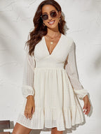 Women's Elegant High-Waisted Net-Sleeved Dress