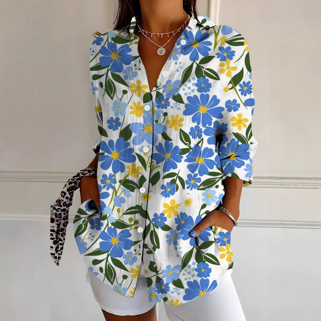 Women's Vibrant Colorful Floral-Patterned Long-Sleeve Shirt