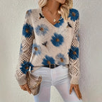 Women's Elegant Bohemian Floral V-neck Long Sleeve Top