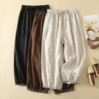Women's Cotton Linen Embroidered Drawstringed Loose Pants