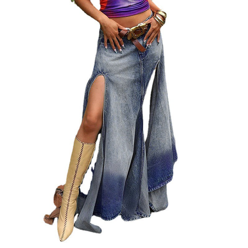 Women's Gradient Retro Denim Skirt