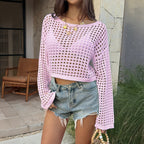 Women's Netted Hollow Long-Sleeve Top