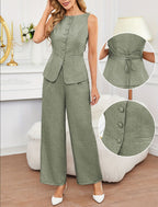 Women's Sleeveless Top And Tie-Waist Wide-Leg Pants Set