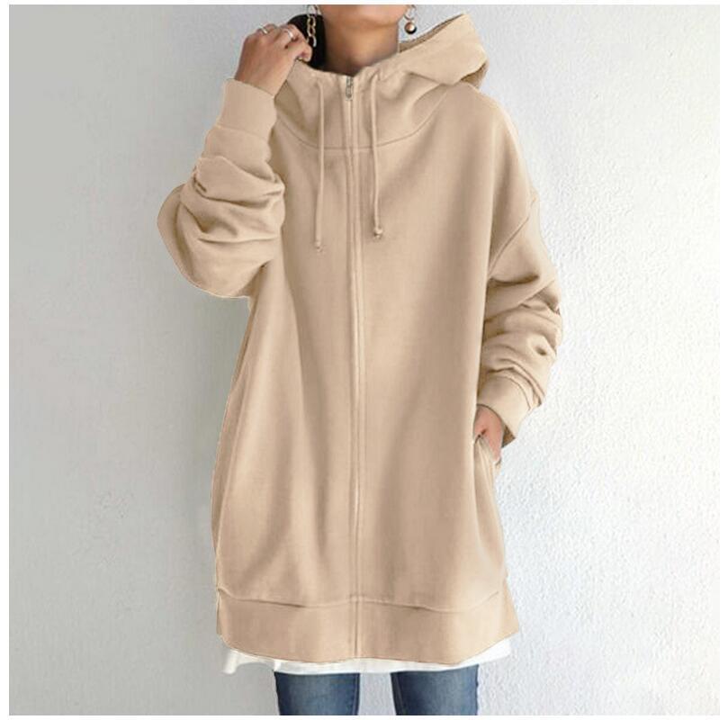 Women's Zipped Fuzzy Elongated Hoodie