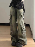 Women's Dusty Slate American Retro Washed Cargo Jeans