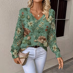 Women's Elegant Bohemian Floral V-neck Long Sleeve Top