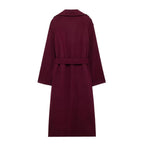 Women's Wine-Red Double-Breasted Trench Coat