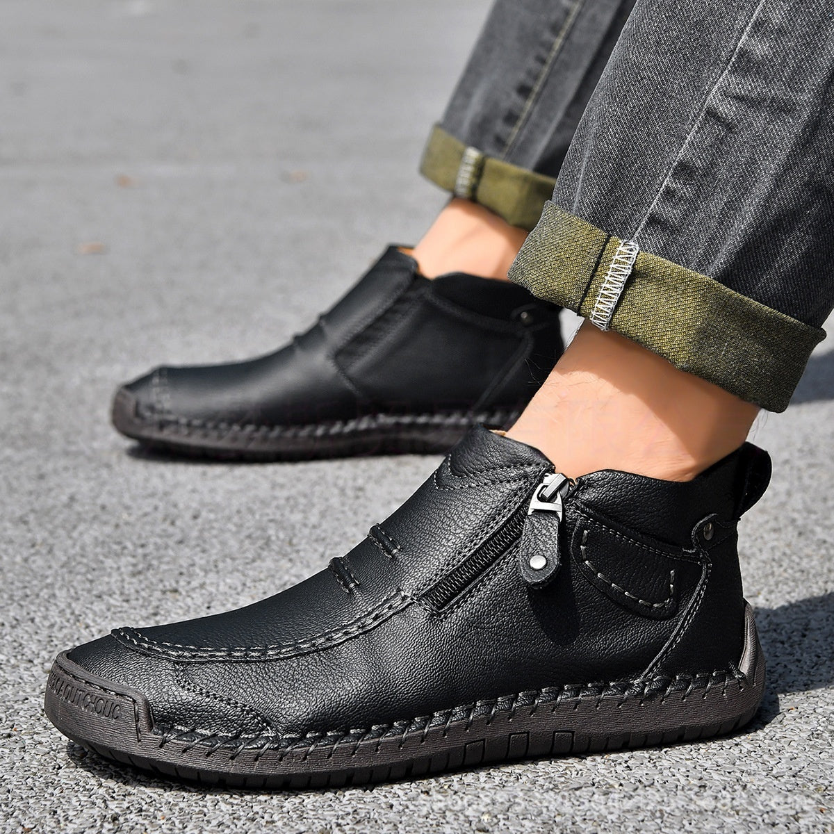 Men's Flats Ankle Side-Zipped Boots