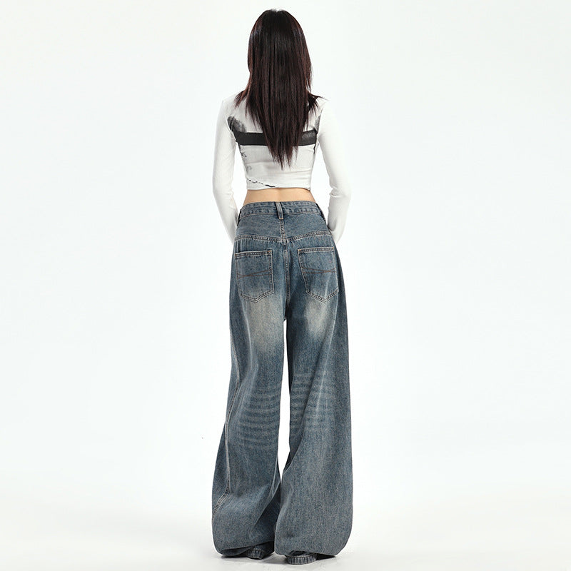 Women's American-style Retro Loose Wide-leg Jeans