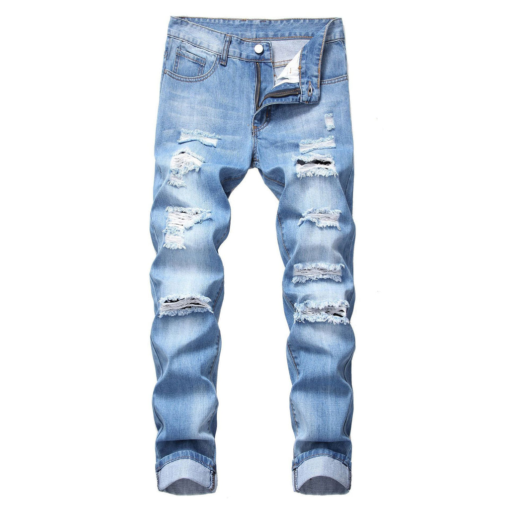 Men's Ripped Straight Non-stretch Jeans