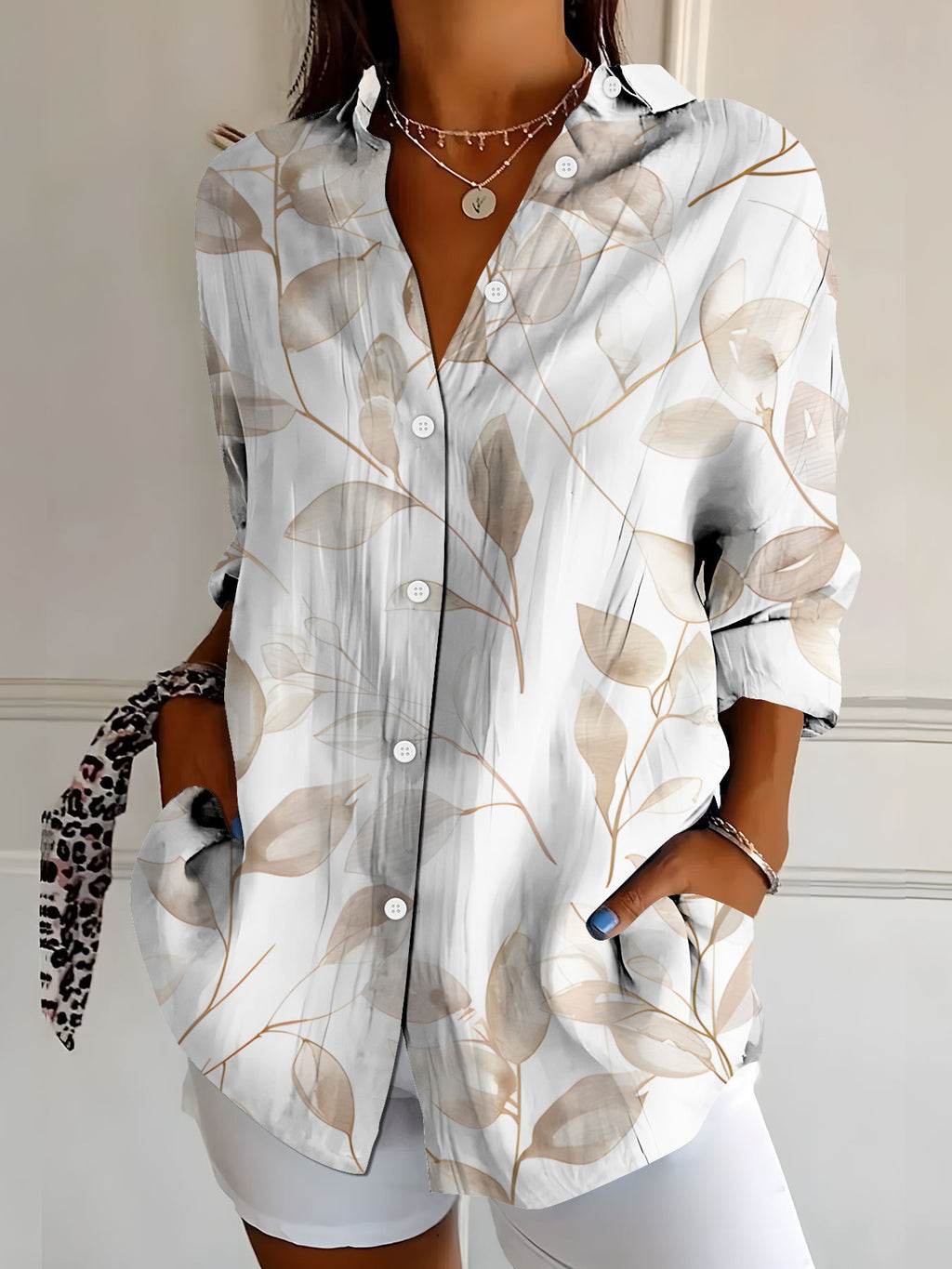 Women's Elegant Floral Print Long-Sleeve Shirt