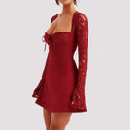 Women's Elegant Laced Long Sleeve Backless Lace Up Dress