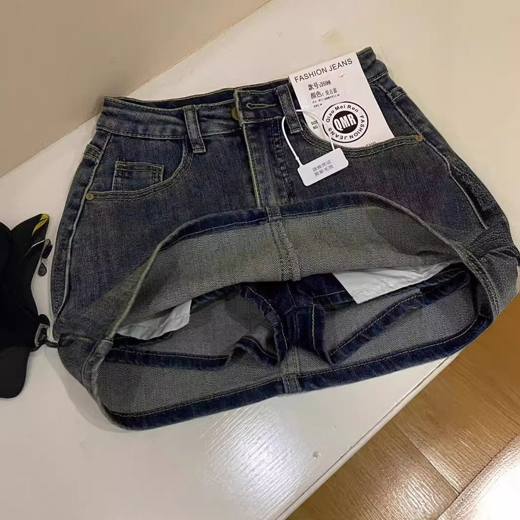 Women's Retro Blue High Waist Denim Skirt