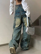 Women's Worn Look Washed-out Cargo Jeans