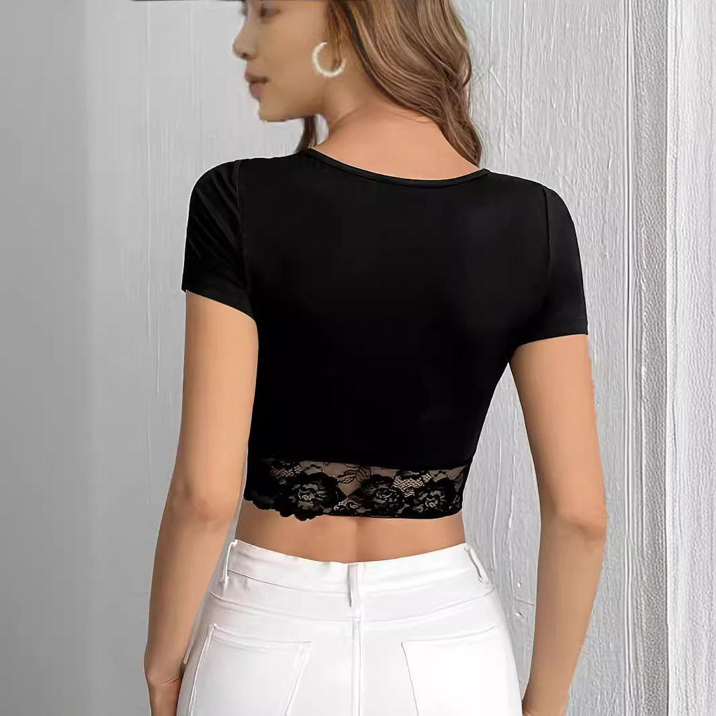 Women's Black Slimming Lace Cropped Top