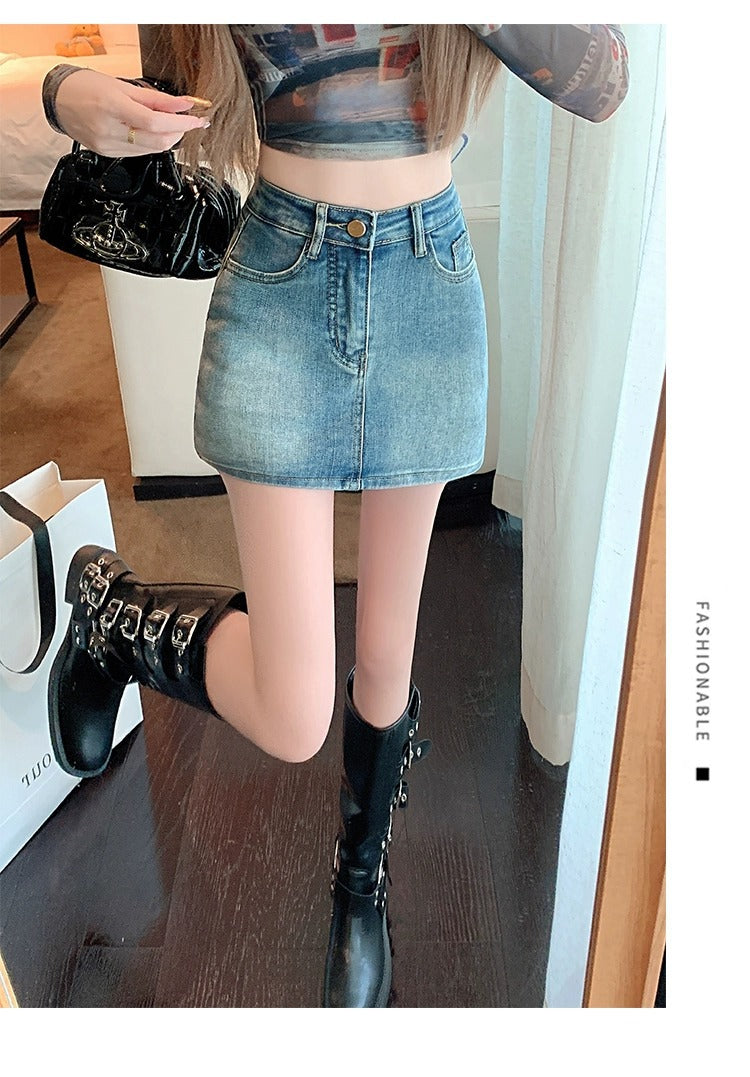 Women's Retro Denim High Waist Hip Skirt
