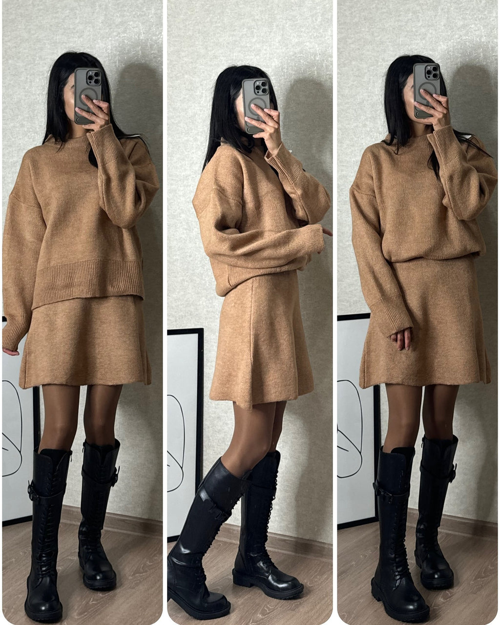 Women's 2 Piece Knitted Sweater And Short Skirt Set