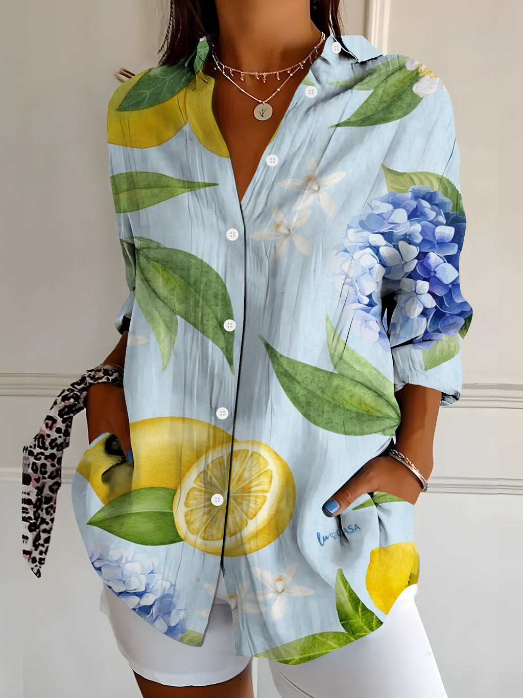 Women's Vibrant Colorful Floral-Patterned Long-Sleeve Shirt